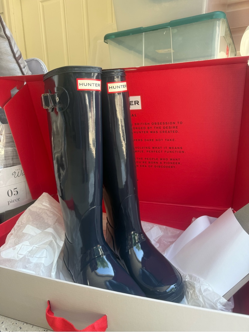 Hunter Tall Gloss Rain Boots in Navy Blue
